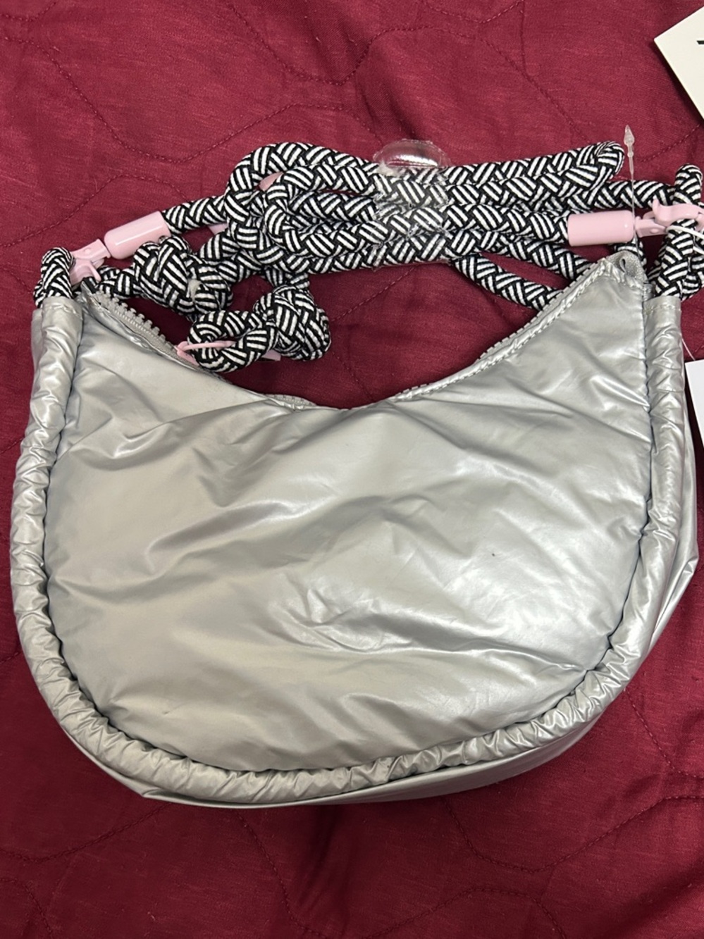 Wildfox Silver Puffer Bag with Rope Strap